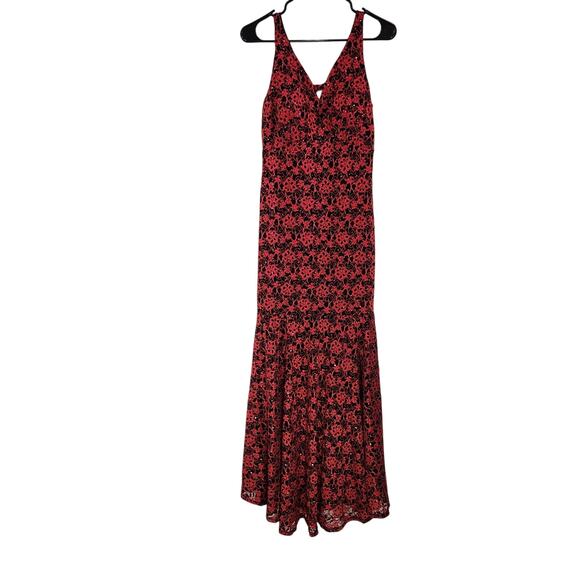 Y2k Leyva's Floral Sleeveless Ruffle Hem Maxi Dress Side Slit Burgundy Sz Large - Picture 1 of 12